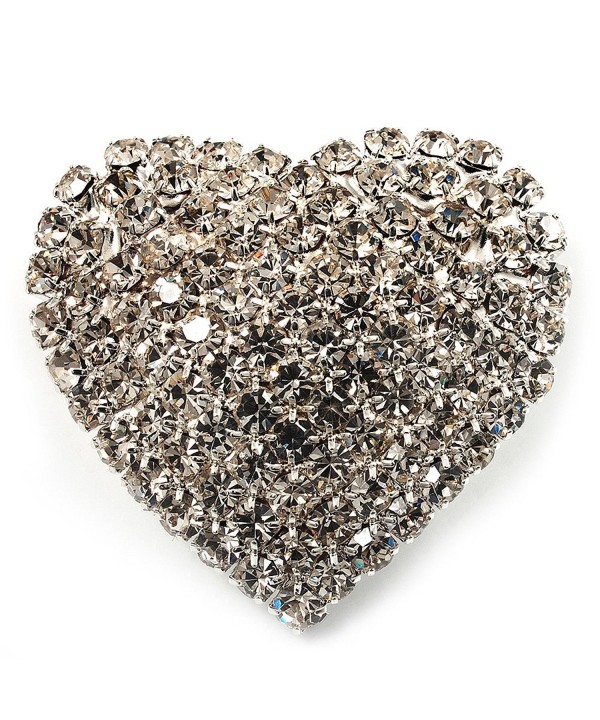 Clear Diamante Heart Brooch Silver