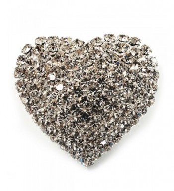 Clear Diamante Heart Brooch Silver