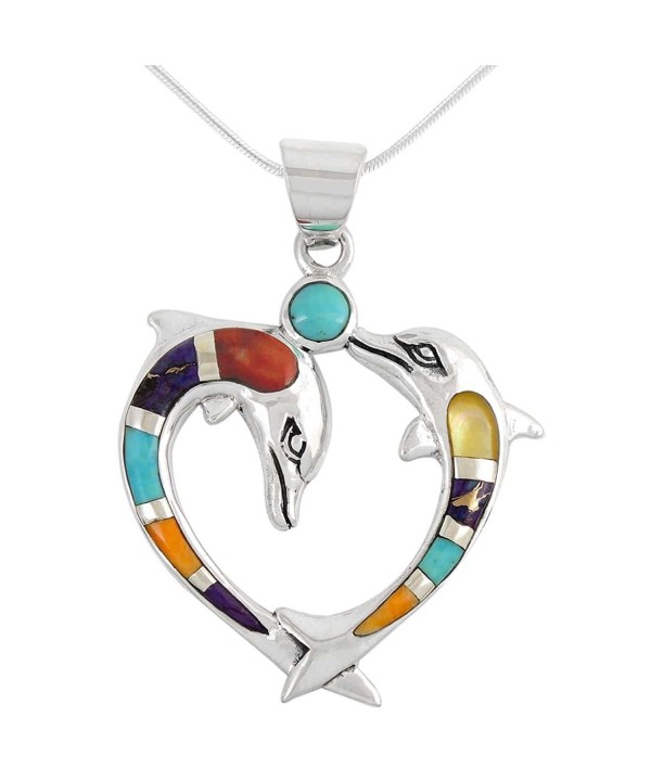 Dolphin Necklace Sterling Turquoise Gemstones