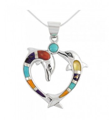 Dolphin Necklace Sterling Turquoise Gemstones