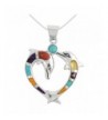 Dolphin Necklace Sterling Turquoise Gemstones