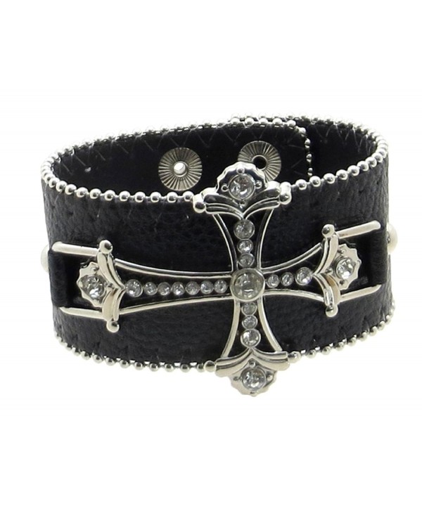 Leather Bracelet Rhinestone Cross Beading