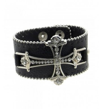 Leather Bracelet Rhinestone Cross Beading