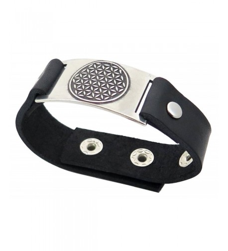 Flower Bracelet Black Leather Adjustable