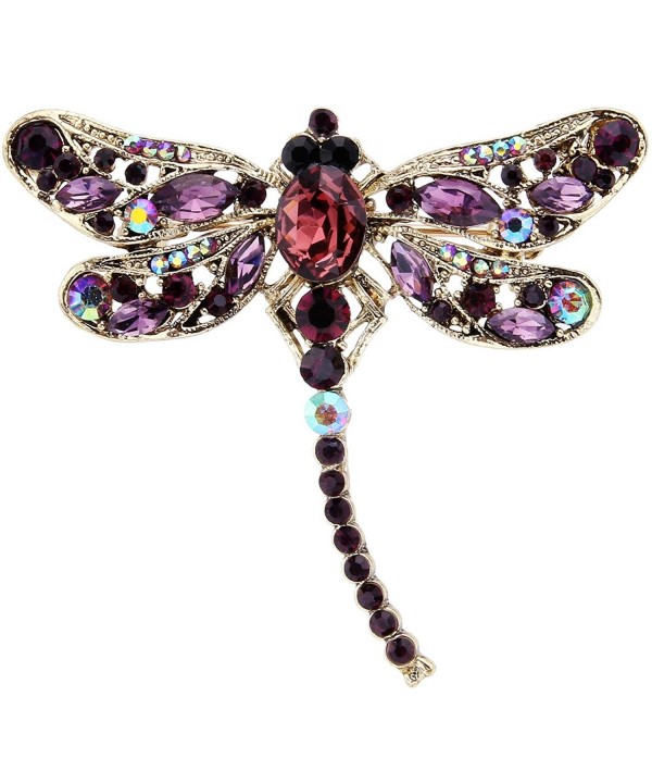 EVER FAITH Gold Tone Rhinestone Dragonfly