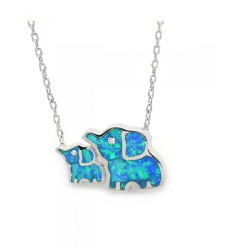 Created Elephant Necklace Sterling 17 inches