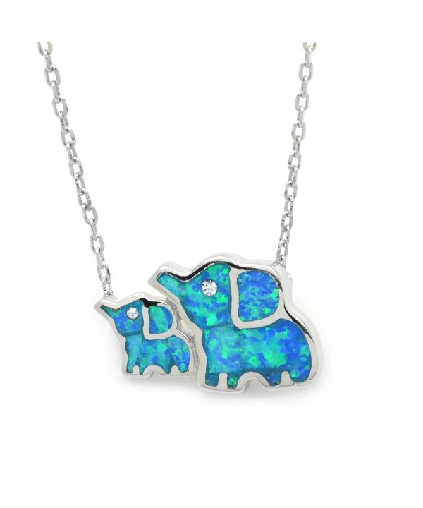 Created Elephant Necklace Sterling 17 inches