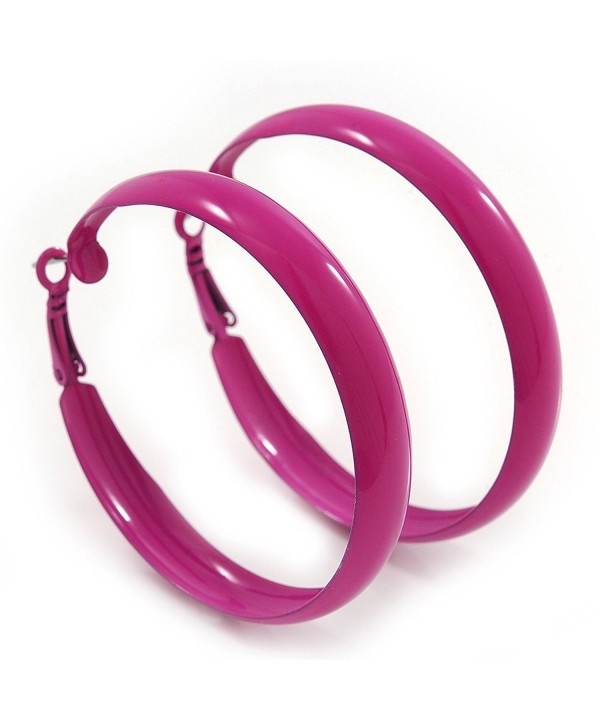 Medium Fuchsia Enamel Hoop Earrings