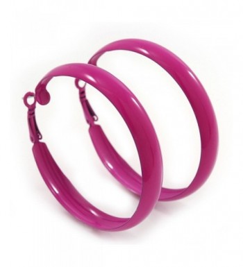 Medium Fuchsia Enamel Hoop Earrings