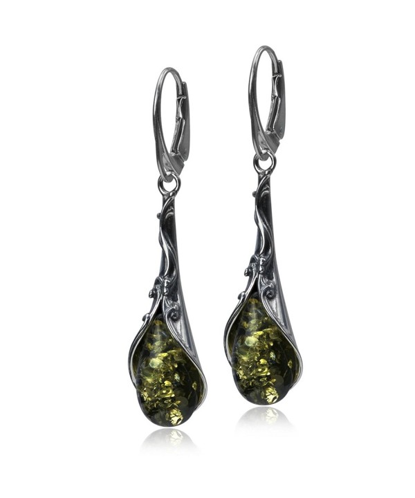 Sterling Amber Filigree Leverback Earrings