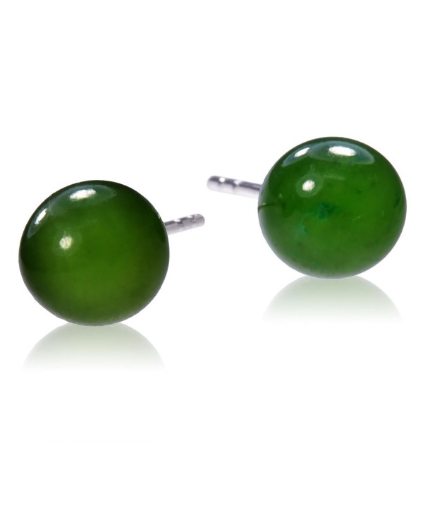 Sterling Silver Nephrite Round Earrings