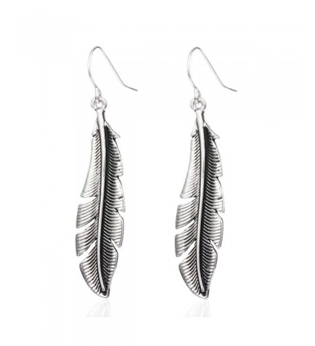 HUIMEI Antique Silver Feather Earring