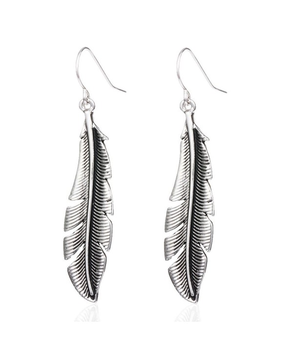 HUIMEI Antique Silver Feather Earring