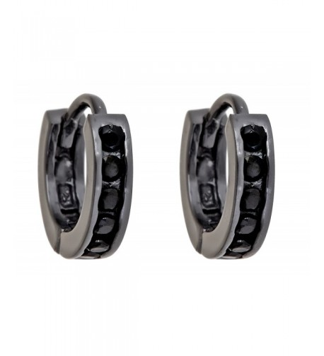 Sterling Zirconia Channel Huggies black rhodium plated silver