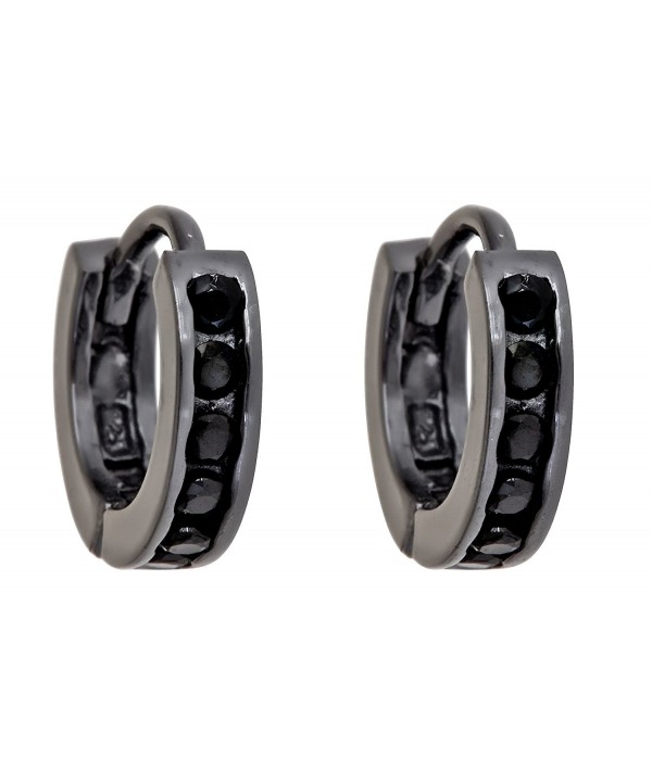 Sterling Zirconia Channel Huggies black rhodium plated silver