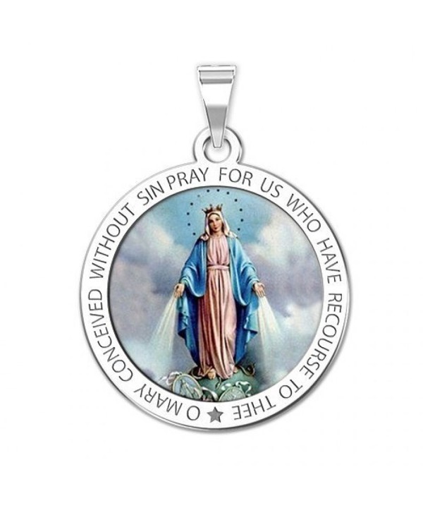 Miraculous Medal Round Color Sterling