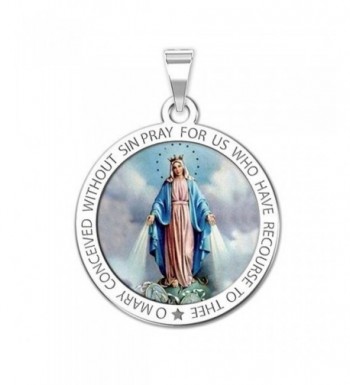 Miraculous Medal Round Color Sterling