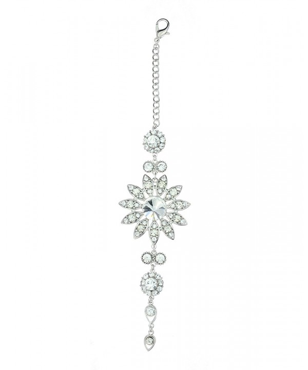 Rhinestone Floral Designed Necklace Silver Tone