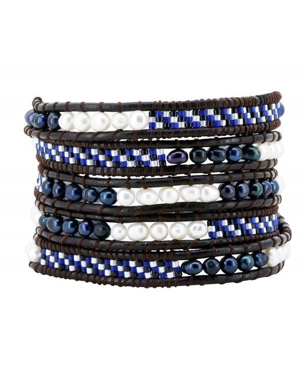 Freshwater Cultured Beaded Leather Bracelet