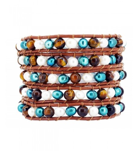 Colored Freshwater Cultured Leather Bracelet