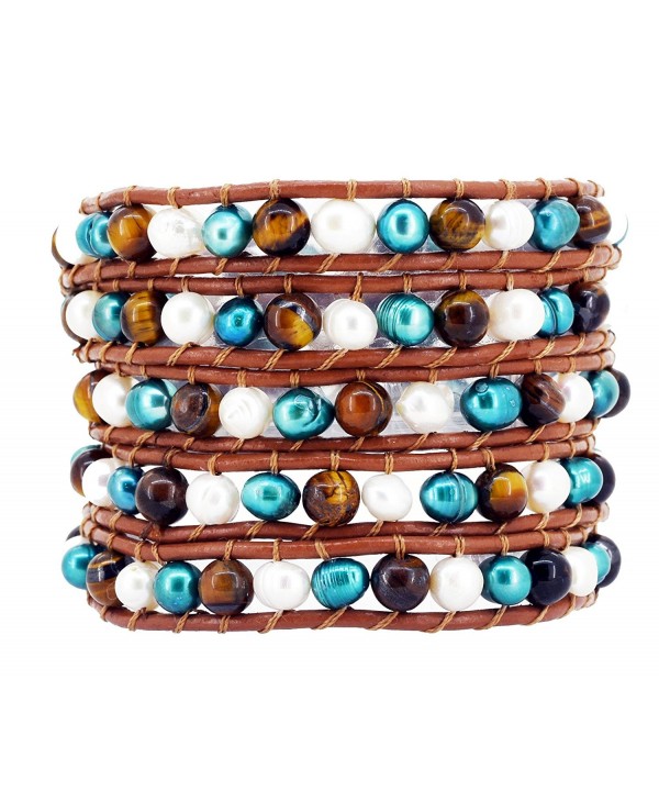 Colored Freshwater Cultured Leather Bracelet