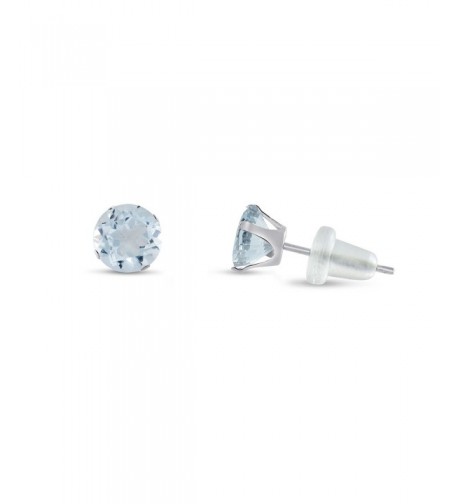 Round Simulated Aquamarine Earrings Birthstone