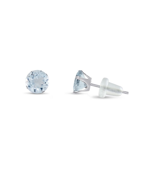 Round Simulated Aquamarine Earrings Birthstone
