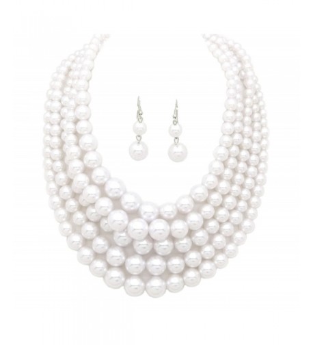 Multi Strand Simulated Statement Necklace Earrings