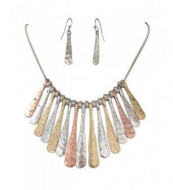 Boutique Necklace Earring Tri Tone Hammered