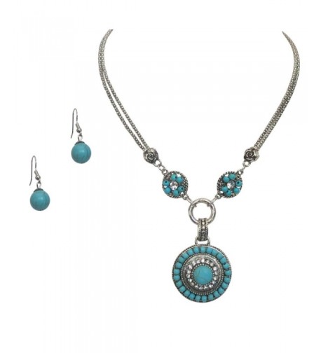 Silvertone Simulated Turquoise Pendant Necklace