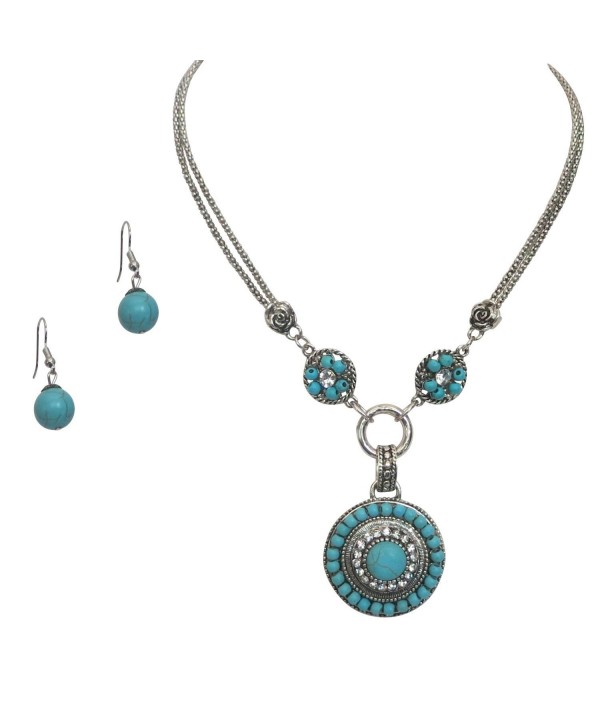 Silvertone Simulated Turquoise Pendant Necklace