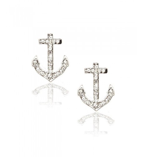 Silver Crystal Anchor Post Earrings