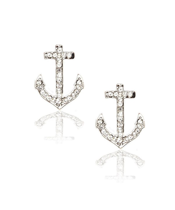 Silver Crystal Anchor Post Earrings