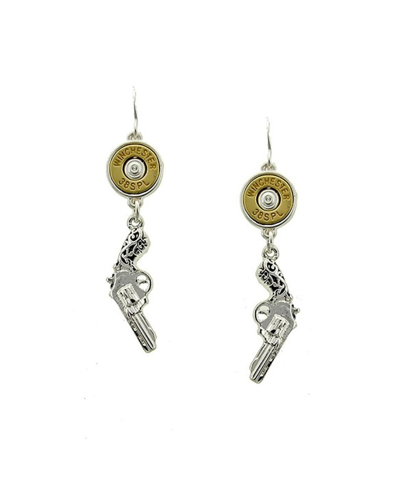 Antiqued Silver Revolver Pistol Earrings