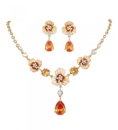 EVER FAITH Gold Tone Necklace Topaz Color