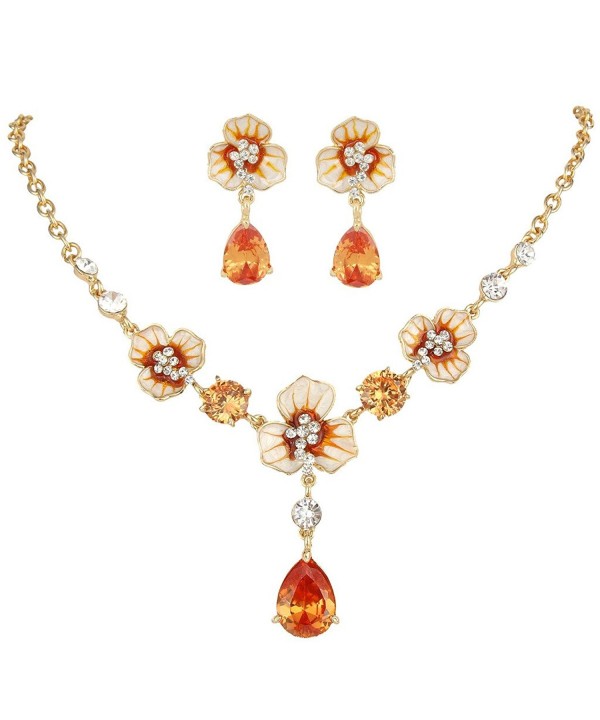 EVER FAITH Gold Tone Necklace Topaz Color