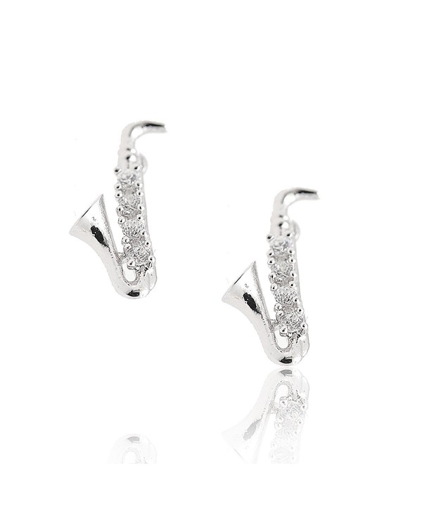 Zirconia Musical Instrument Earrings Saxophone