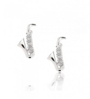 Zirconia Musical Instrument Earrings Saxophone