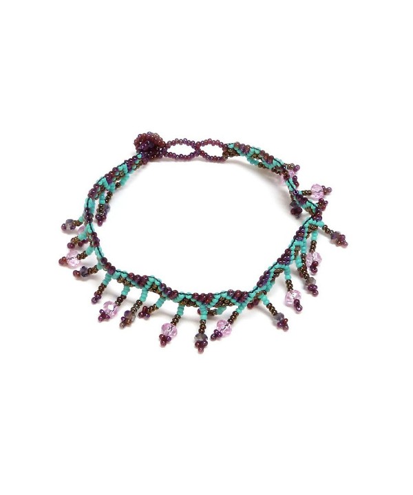 Crystal Fringe Anklet Burgundy Turquoise