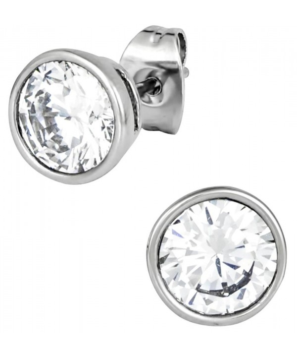 Stainless Steel Crystal Round Earrings