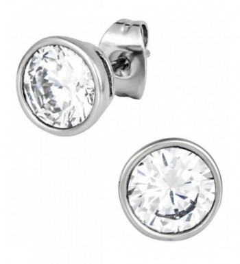 Stainless Steel Crystal Round Earrings