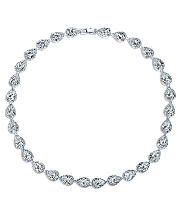 MASOP Silver tone Zirconia Teardrop Necklace