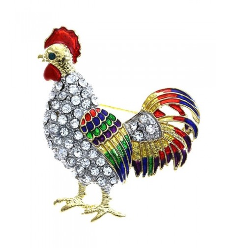 Rooster Fighting Multicolor Enameled Rhinestones