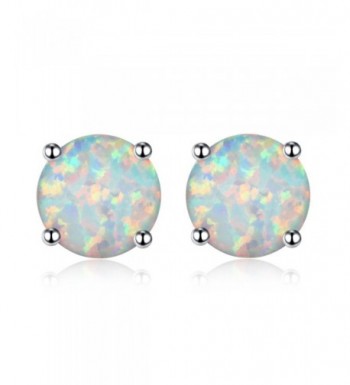 White Created Earrings Round Women
