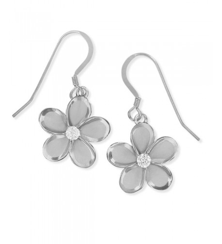 Rhodium Sterling Silver Plumeria Earrings