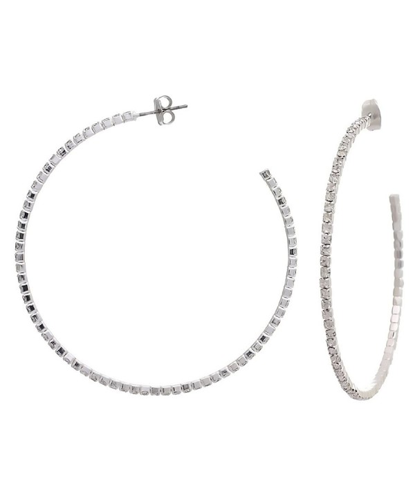 Silvertone Crystal Thin Hoop Earrings