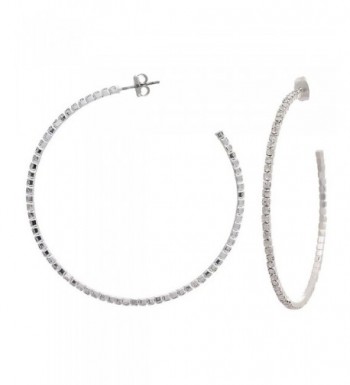 Silvertone Crystal Thin Hoop Earrings