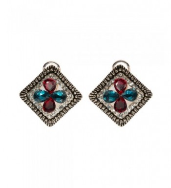 Goldtone Earrings Rhinestone Red Victorian
