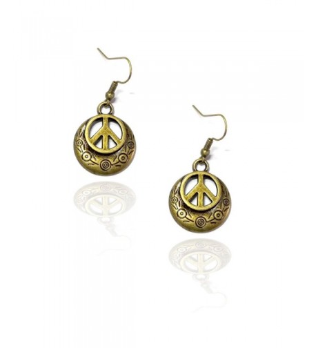 Engraved Antiqued Gold Peace Earrings