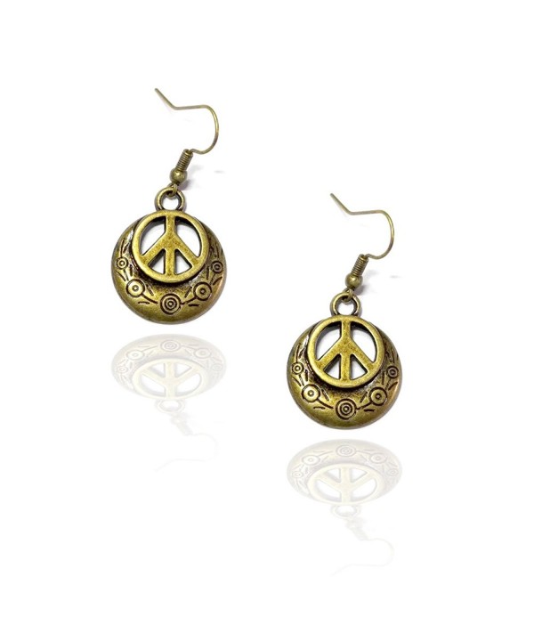 Engraved Antiqued Gold Peace Earrings